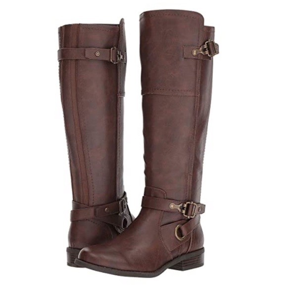 G By Guess Harvest Dark Brown Tall Riding Boot Buckle Equestrian 6 Ridder Boho - Picture 1 of 11